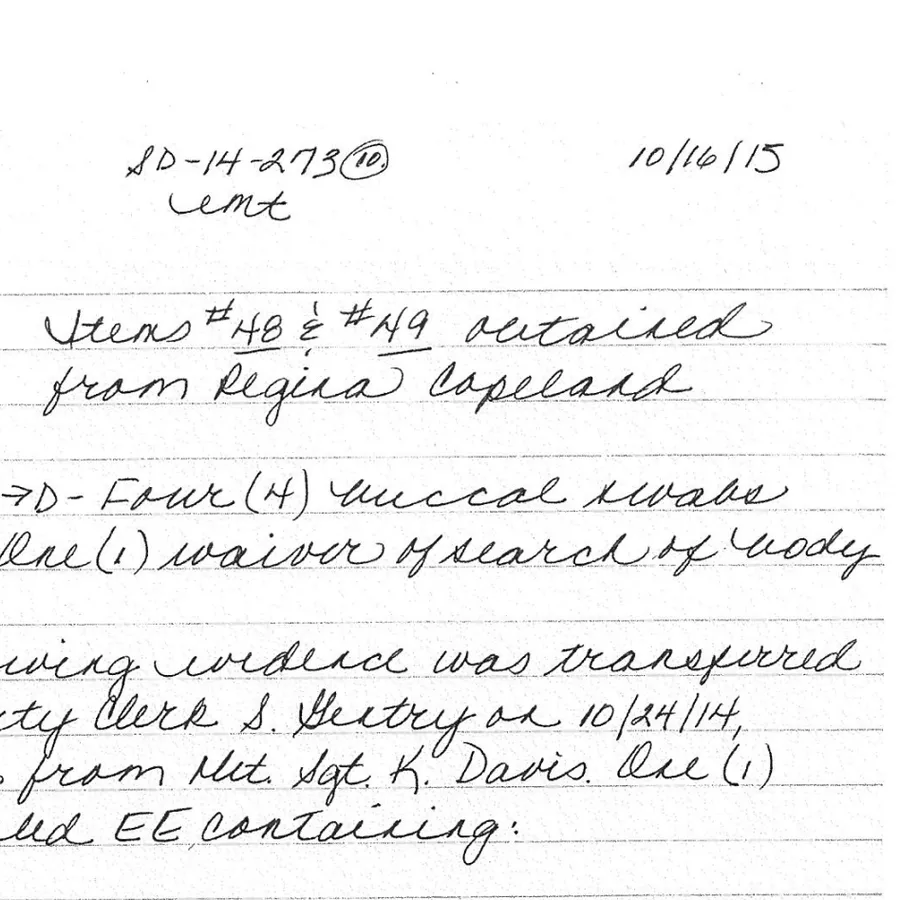 The top of page 10 of the bench notes, in Elaine Taylor’s handwriting, dated 10/16/15 beside the lab number SD-14-273.