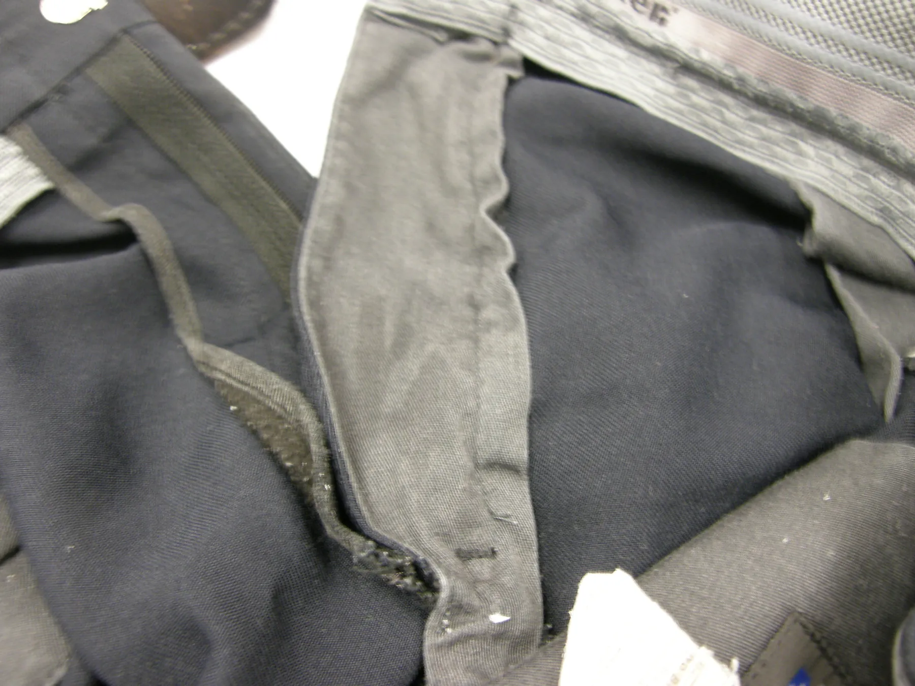 Daniel’s navy uniform pants. Close view of the inside of the fly placket, September 28, 2015. No stain is visible.