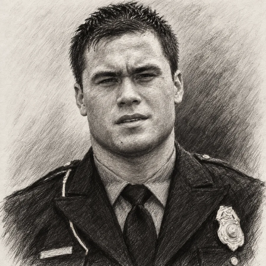Illustrated portrait of Daniel Holtzclaw in uniform