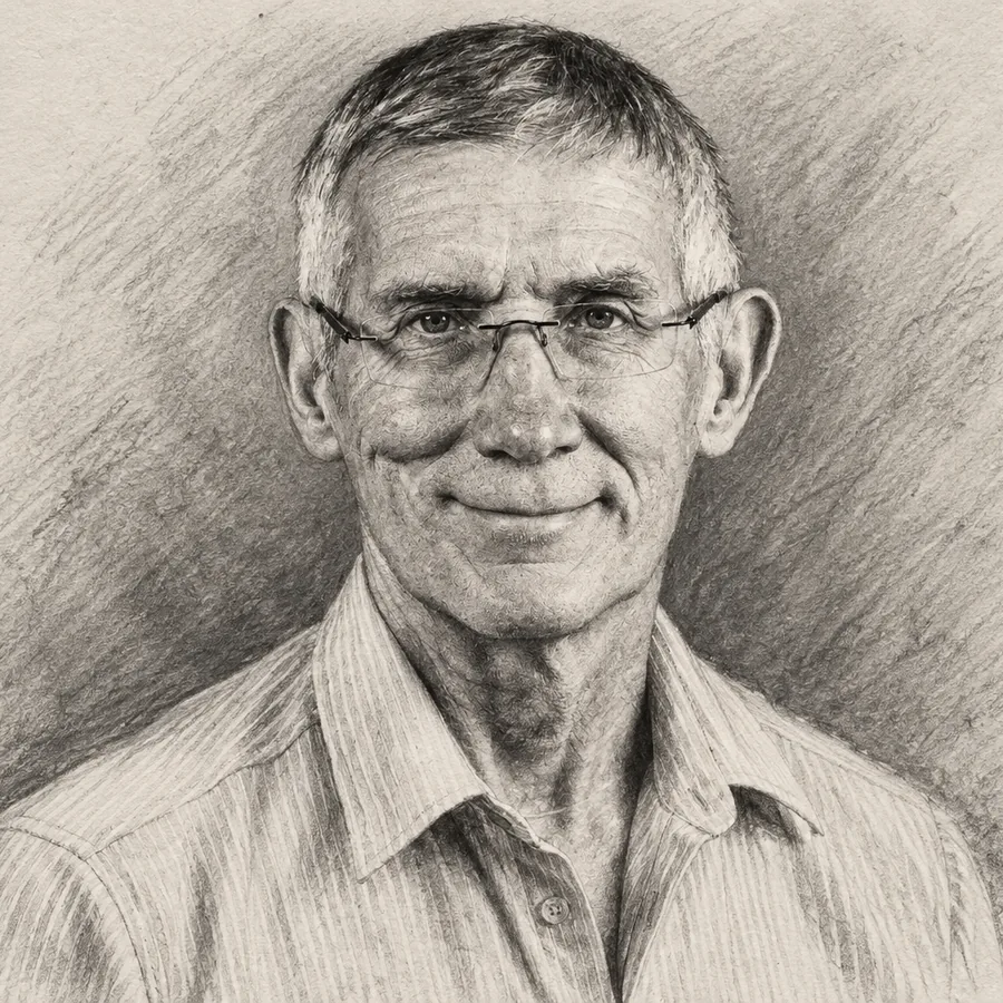 Charcoal portrait of Professor Peter Gill